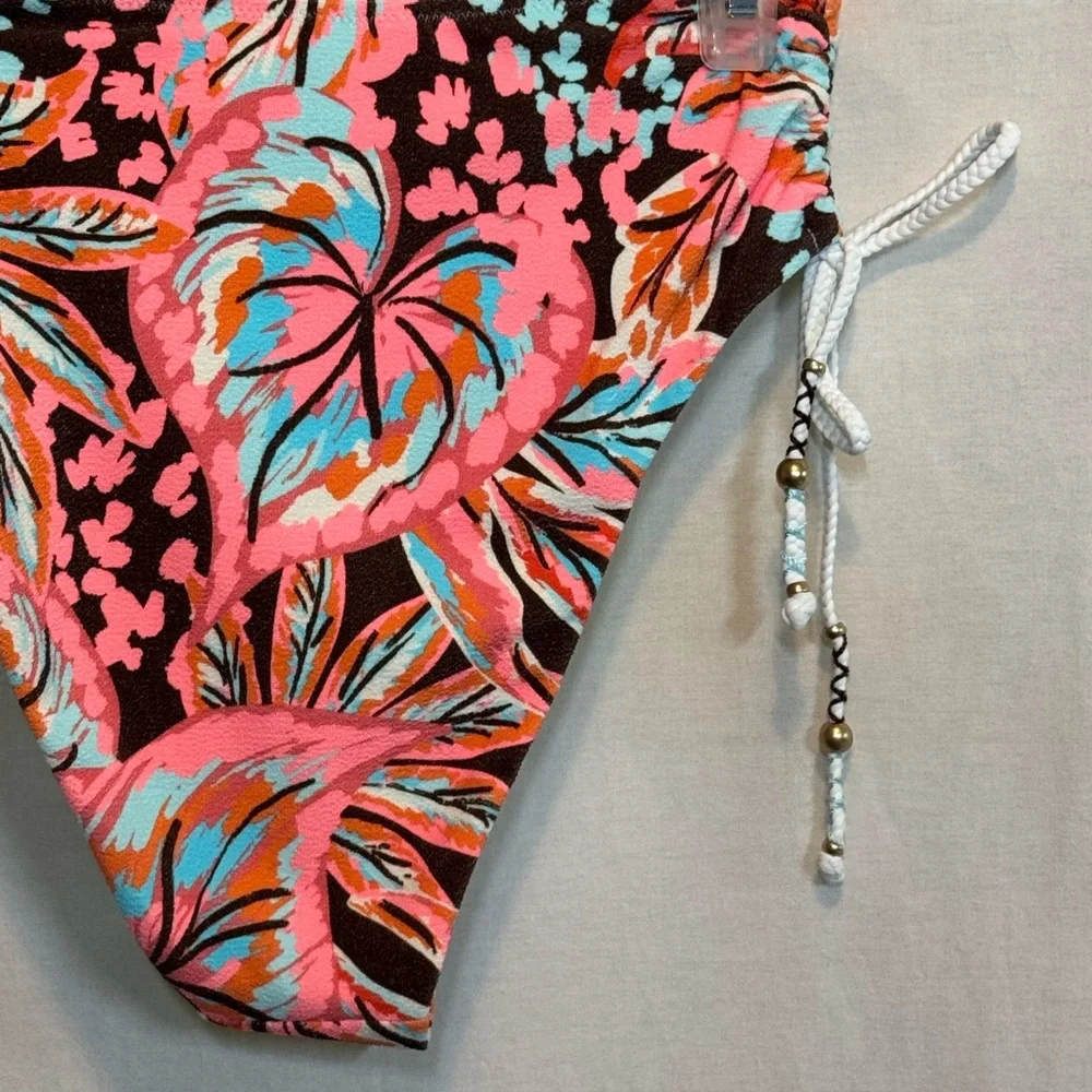 AA-518 Aerie NWT High Cut Cheeky Floral Summer‎ Swim Bikini Bottoms Size S